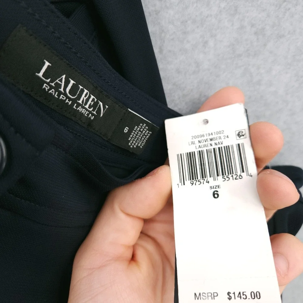 Ralph Lauren Stretch Jersey Wide Leg Navy Button Dress Pants Womens Size 6 NWT - Picture 8 of 11